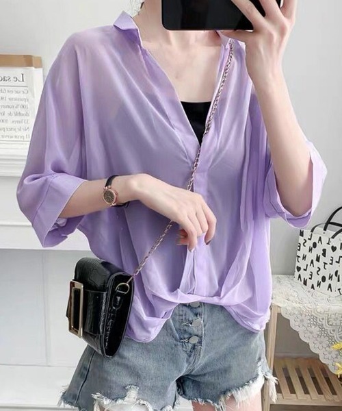 Miniministore(ミニミニストア)の「インナー付き シアーブラウス2点セット(シャツ/ブラウス・レディース・ブラック/ホワイト/ピンク/イエロー/ラベンダー・FREE)」の18枚目の写真