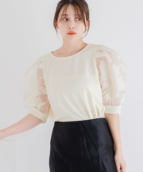 tシャツ オパール袖切替鹿の子トップス レディース セール】オパール袖切替鹿の子トップス（Tシャツ/カットソー
