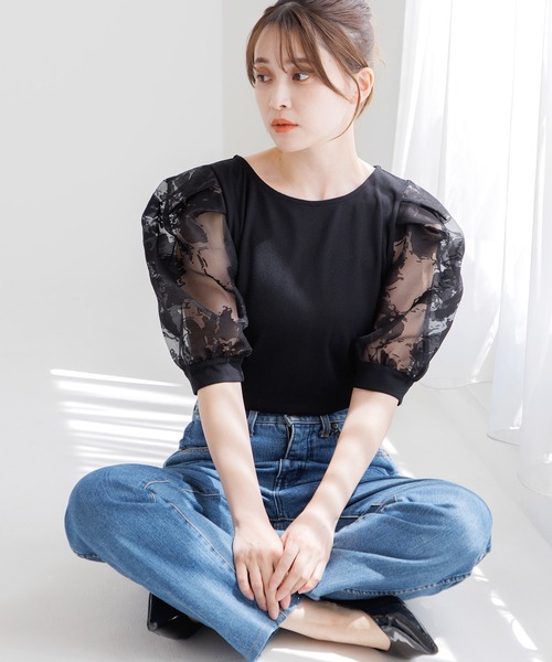 Dita Muaj.（ディータムアージュ）の「オパール袖切替鹿の子トップス（Tシャツ/カットソー・レディース・アイボリー/ブラック/ライラック・FREE）」の11枚目の写真