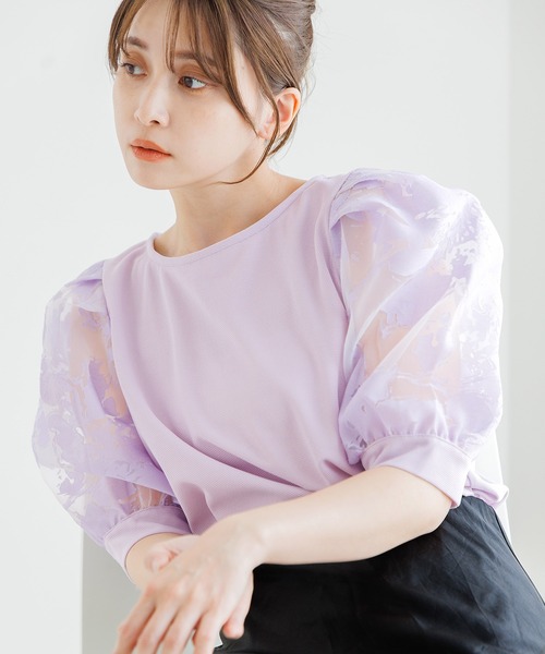 Dita Muaj.（ディータムアージュ）の「オパール袖切替鹿の子トップス（Tシャツ/カットソー・レディース・アイボリー/ブラック/ライラック・FREE）」の5枚目の写真