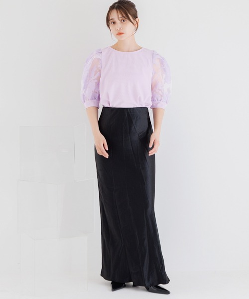 Dita Muaj.（ディータムアージュ）の「オパール袖切替鹿の子トップス（Tシャツ/カットソー・レディース・アイボリー/ブラック/ライラック・FREE）」の6枚目の写真