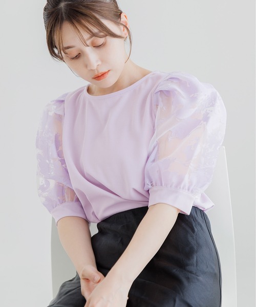 Dita Muaj.（ディータムアージュ）の「オパール袖切替鹿の子トップス（Tシャツ/カットソー・レディース・アイボリー/ブラック/ライラック・FREE）」の8枚目の写真