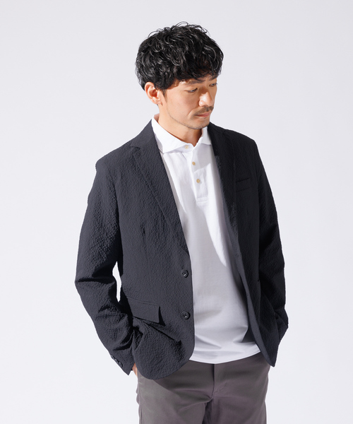 ABAHOUSE GRAY（アバハウスグレイ）の「【QuickDry / セットアップ対応】オニサッカー ジャケット / サマージャケット（テーラードジャケット・メンズ・ブラック/カーキ/ネイビー・46/44/50/48）」の2枚目の写真