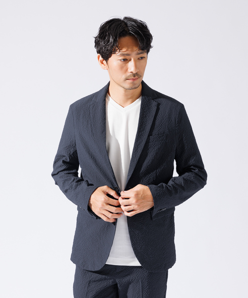 ABAHOUSE GRAY（アバハウスグレイ）の「【QuickDry / セットアップ対応】オニサッカー ジャケット / サマージャケット（テーラードジャケット・メンズ・ブラック/カーキ/ネイビー・46/44/50/48）」の19枚目の写真