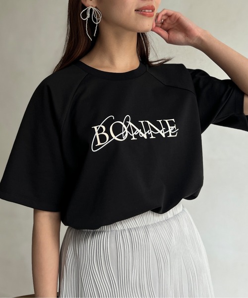 Chez toi(シェトワ)の「接触冷感ラグランスリーブロゴプルオーバー(Tシャツ/カットソー・レディース・ブラック/オフホワイト/イエロー・FREE)」の1枚目の写真