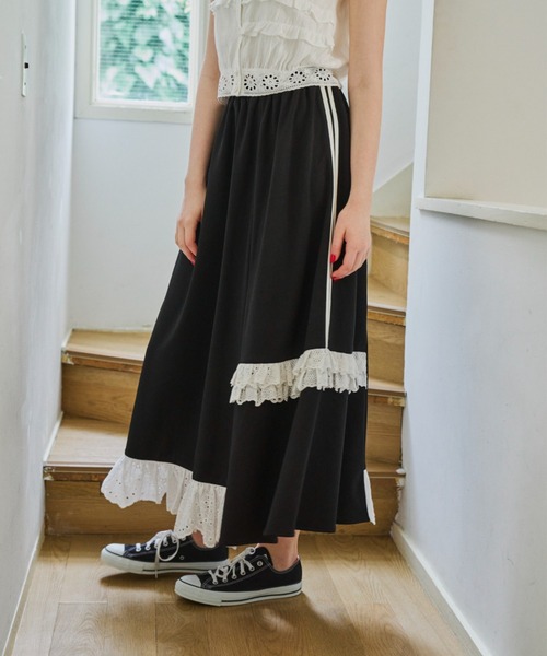 idem(イデム)の「side line jersey lace skirt/サイドラインレースフリルスカート(スカート・レディース・ブラック・FREE/S)」の19枚目の写真