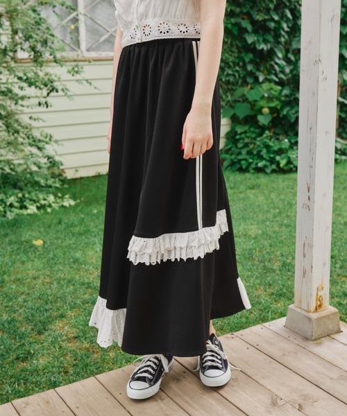 idem(イデム)の「side line jersey lace skirt/サイドラインレースフリルスカート(スカート・レディース・ブラック・FREE/S)」の10枚目の写真