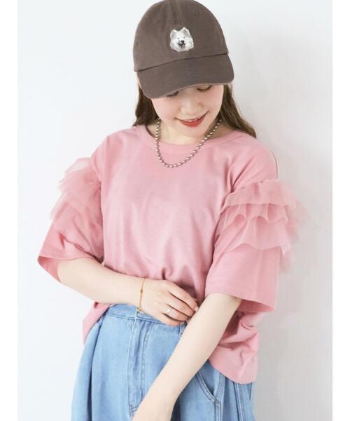 ehka sopo（エヘカソポ）の「袖フリルチュールカットソー（Tシャツ/カットソー・レディース・オフホワイト/ブラック/ピンク・F）」の3枚目の写真