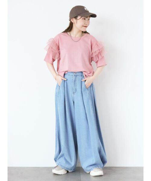 ehka sopo（エヘカソポ）の「袖フリルチュールカットソー（Tシャツ/カットソー・レディース・オフホワイト/ブラック/ピンク・F）」の5枚目の写真