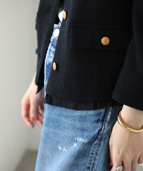 セール】ノーカラーツイードジャケット（ノーカラージャケット