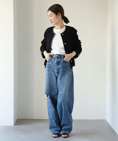 ヴェルメイユパーイエナ　ツイードジャケット　ノーカラージャケット　リネン　ウール ヴェルメイユパーイエナ ツイードジャケット ノーカラー