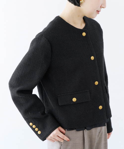 セール】ノーカラーツイードジャケット（ノーカラージャケット