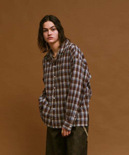 soerte（ソエルテ）の「sheer open collar checked shirt/シアー