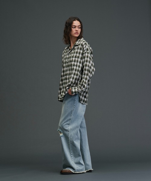 soerte（ソエルテ）の「sheer open collar checked shirt/シアー