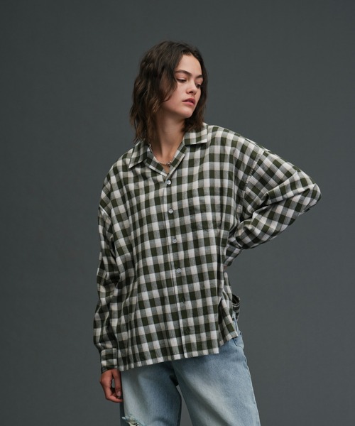 soerte（ソエルテ）シアーオープンカラーチェックシャツ soerte（ソエルテ）の「sheer open collar checked shirt/シアー