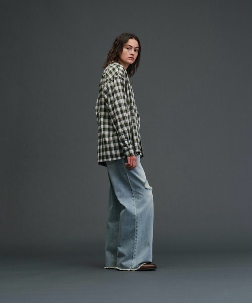 soerte（ソエルテ）の「sheer open collar checked shirt/シアー