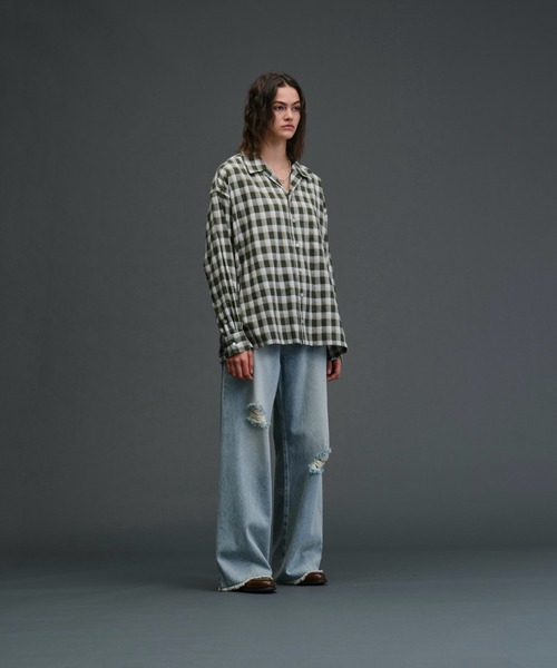 soerte（ソエルテ）の「sheer open collar checked shirt/シアー