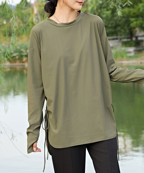 Lace Ladies（レースレディース）の「【2点セット】 ソリッドカラー サイドシャーリング クルーネック ラッシュガード 水陸両用（ラッシュガード・レディース・アイボリー/ブラック/ベージュ/グリーン・FREE/S）」の19枚目の写真