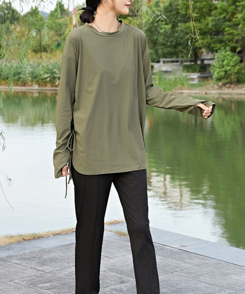 Lace Ladies（レースレディース）の「【2点セット】 ソリッドカラー サイドシャーリング クルーネック ラッシュガード 水陸両用（ラッシュガード・レディース・アイボリー/ブラック/ベージュ/グリーン・FREE/S）」の21枚目の写真