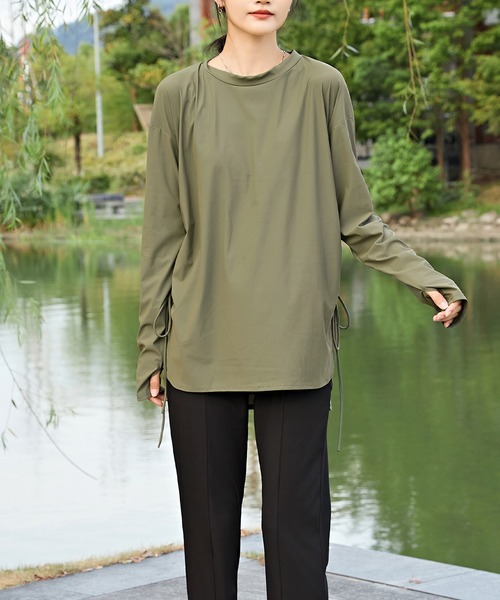 Lace Ladies（レースレディース）の「【2点セット】 ソリッドカラー サイドシャーリング クルーネック ラッシュガード 水陸両用（ラッシュガード・レディース・アイボリー/ブラック/ベージュ/グリーン・FREE/S）」の20枚目の写真