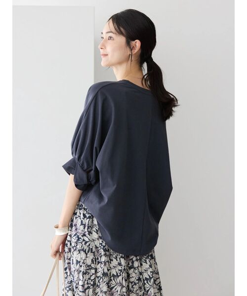 45R 希少柄ドルマン カットソー プルオーバー インディゴ　Tシャツ 45Rお手前頂戴ブル刺繍の90845星Tシャツ（インディゴ）: WOMEN｜45R