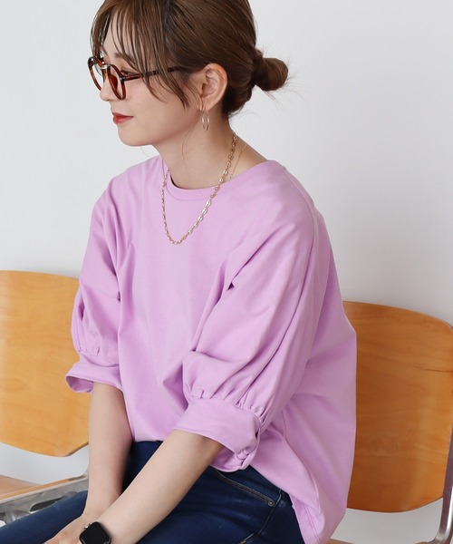 AMERICAN HOLIC（アメリカンホリック）の「接触冷感5分袖ドルマンカットプルオーバー（Tシャツ/カットソー・レディース・ピンク/サックスブルー/チャコールグレー/ライトグレー・L/M）」の4枚目の写真