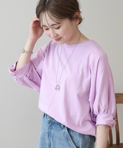 AMERICAN HOLIC（アメリカンホリック）の「接触冷感5分袖ドルマンカットプルオーバー（Tシャツ/カットソー・レディース・ピンク/サックスブルー/チャコールグレー/ライトグレー・L/M）」の7枚目の写真