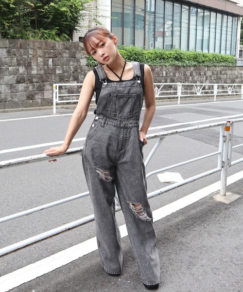 CECIL McBEE（セシルマクビー）の「ダメージクラッシュデニムオーバーオール（サロペット/オーバーオール・レディース・ブラック/サックスブルー・MEDIUM/LARGE）」の13枚目の写真
