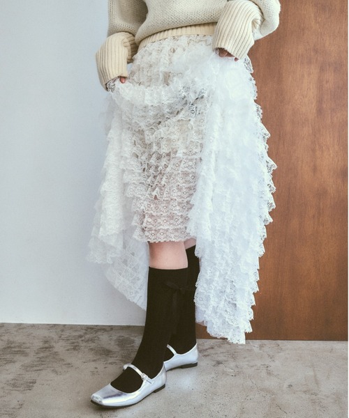 poiregnee（ポワニェ）の「［select］ロングリボンハイソックス（ソックス/靴下・レディース・ホワイト/ブラック/グレー・FREE）」の5枚目の写真