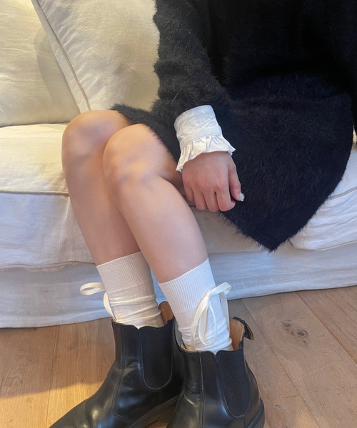 poiregnee（ポワニェ）の「［select］ロングリボンハイソックス（ソックス/靴下・レディース・ホワイト/ブラック/グレー・FREE）」の14枚目の写真