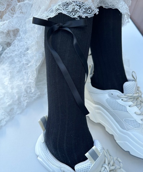 poiregnee（ポワニェ）の「［select］ロングリボンハイソックス（ソックス/靴下・レディース・ホワイト/ブラック/グレー・FREE）」の22枚目の写真
