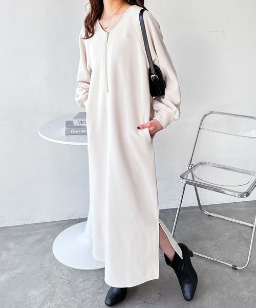 GeeRA(ジーラ)の「前後2WAYハーフジップIラインワンピース(ワンピース・レディース・ブラック/アイボリー・MEDIUM/LARGE)」の6枚目の写真
