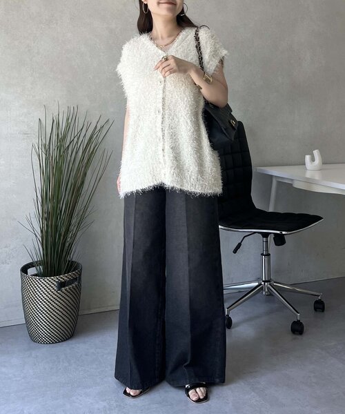 prose verse（プロズヴェール）の「センタープレスハイウエストワイドデニム（デニムパンツ・レディース・ブラック/サックスブルー・LARGE/MEDIUM/PL/PM）」の5枚目の写真