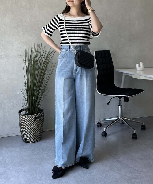 prose verse（プロズヴェール）の「センタープレスハイウエストワイドデニム（デニムパンツ・レディース・ブラック/サックスブルー・LARGE/MEDIUM/PL/PM）」の17枚目の写真