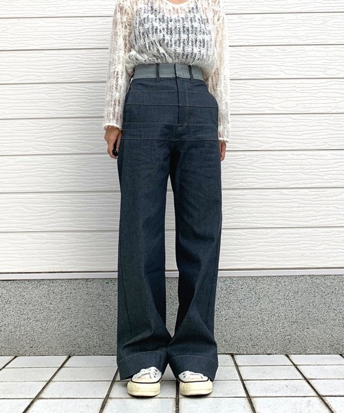 Q（キュー）の「バイカラーボーダーラインデニム（デニムパンツ・レディース・グレー・SMALL/MEDIUM/LARGE）」の2枚目の写真