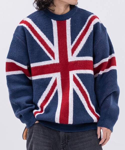 【美品】  GOLFフラッグ クルーネックセーター セール】【13】モヘアライク フラッグロゴ ジャガード クルーネック