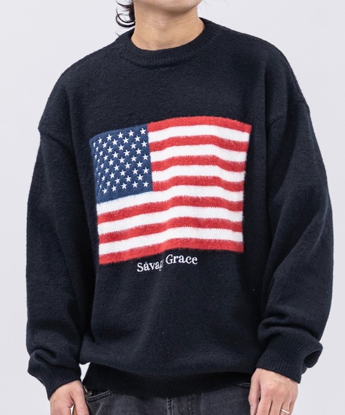 JOHN'S CLOSET（ジョンズクローゼット）の「【13】モヘアライク フラッグロゴ ジャガード クルーネックニット（ニット/セーター・メンズ・ブラック系その他/オフホワイト/グレー系その他/ブラック/イエロー/ネイビー/ライトグレー系/ブルー/グレー系・LARGE/MEDIUM）」の21枚目の写真