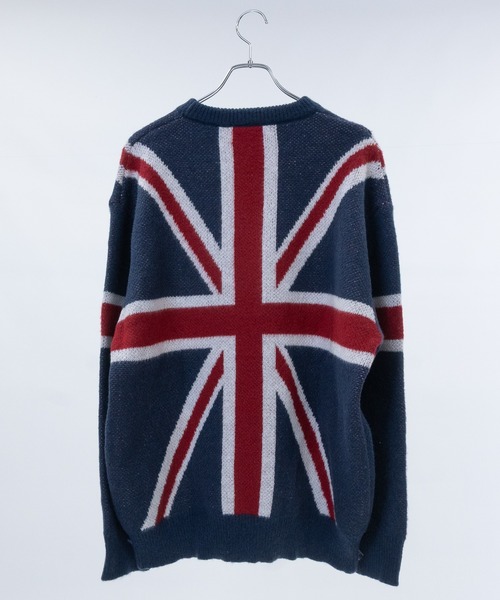 セール】【13】モヘアライク フラッグロゴ ジャガード クルーネック