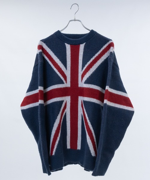 セール】【13】モヘアライク フラッグロゴ ジャガード クルーネック