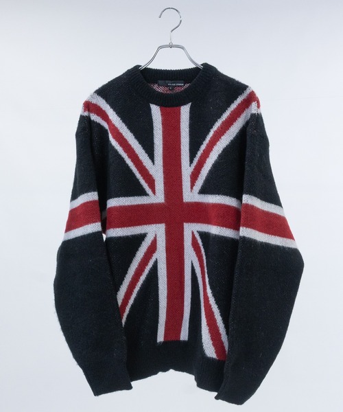 セール】【13】モヘアライク フラッグロゴ ジャガード クルーネック