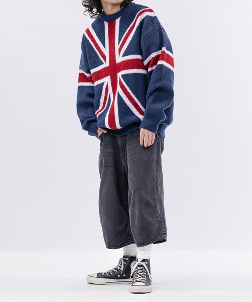 セール】【13】モヘアライク フラッグロゴ ジャガード クルーネック