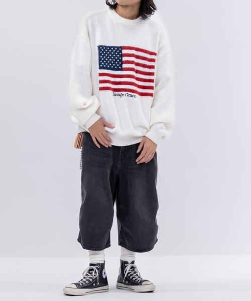 JOHN'S CLOSET（ジョンズクローゼット）の「【13】モヘアライク フラッグロゴ ジャガード クルーネックニット（ニット/セーター・メンズ・ブラック系その他/オフホワイト/グレー系その他/ブラック/イエロー/ネイビー/ライトグレー系/ブルー/グレー系・LARGE/MEDIUM）」の18枚目の写真