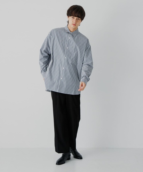 SENSE OF PLACE by URBAN RESEARCH（センスオブプレイスバイアーバンリサーチ）の「『ユニセックス』ストライプルーズシャツ（シャツ/ブラウス・メンズ・ホワイト/チャコールグレー/ネイビー・MEDIUM/LARGE）」の7枚目の写真