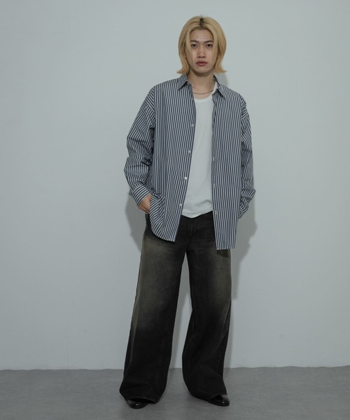 SENSE OF PLACE by URBAN RESEARCH（センスオブプレイスバイアーバンリサーチ）の「『ユニセックス』ストライプルーズシャツ（シャツ/ブラウス・メンズ・ホワイト/チャコールグレー/ネイビー・MEDIUM/LARGE）」の14枚目の写真