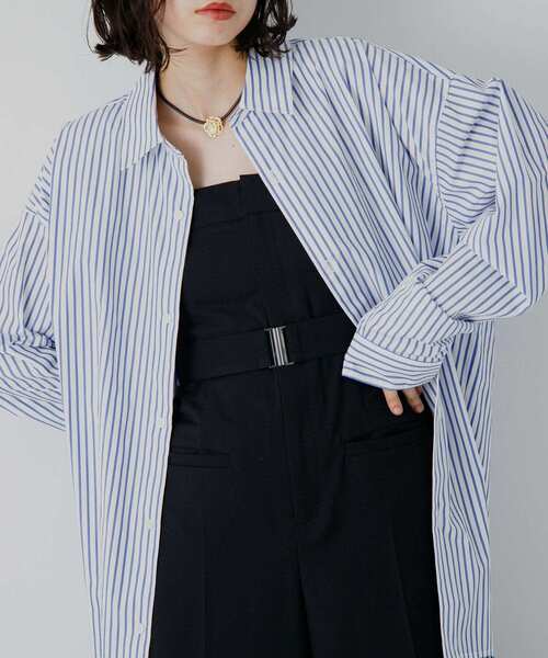 SENSE OF PLACE by URBAN RESEARCH（センスオブプレイスバイアーバンリサーチ）の「『ユニセックス』ストライプルーズシャツ（シャツ/ブラウス・メンズ・ホワイト/チャコールグレー/ネイビー・MEDIUM/LARGE）」の16枚目の写真