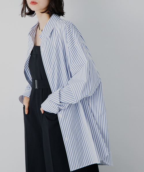 SENSE OF PLACE by URBAN RESEARCH（センスオブプレイスバイアーバンリサーチ）の「『ユニセックス』ストライプルーズシャツ（シャツ/ブラウス・メンズ・ホワイト/チャコールグレー/ネイビー・MEDIUM/LARGE）」の18枚目の写真