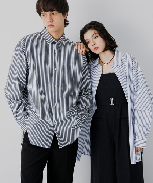 SENSE OF PLACE by URBAN RESEARCH（センスオブプレイスバイアーバンリサーチ）の「『ユニセックス』ストライプルーズシャツ（シャツ/ブラウス・メンズ・ホワイト/チャコールグレー/ネイビー・MEDIUM/LARGE）」の21枚目の写真