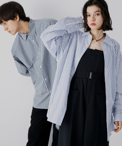 SENSE OF PLACE by URBAN RESEARCH（センスオブプレイスバイアーバンリサーチ）の「『ユニセックス』ストライプルーズシャツ（シャツ/ブラウス・メンズ・ホワイト/チャコールグレー/ネイビー・MEDIUM/LARGE）」の22枚目の写真