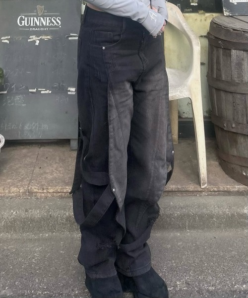 パンツ y.t. vintage tent pants White Wide Leg Pant w/ Tan Whip Stitch