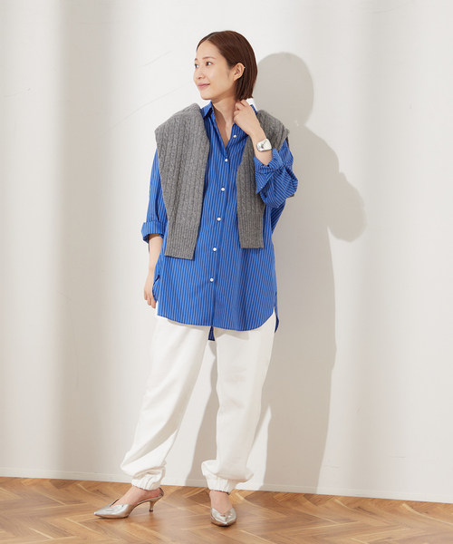 journal standard L'essage（ジャーナルスタンダードレサージュ）の「ストレッチウラケイージーパンツ（スウェットパンツ・レディース・ライトグレー/ホワイト・FREE）」の4枚目の写真